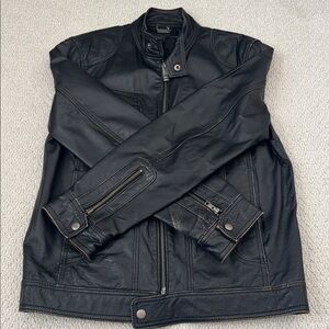 Vintage Guess Men's Black Genuine Leather Jacket